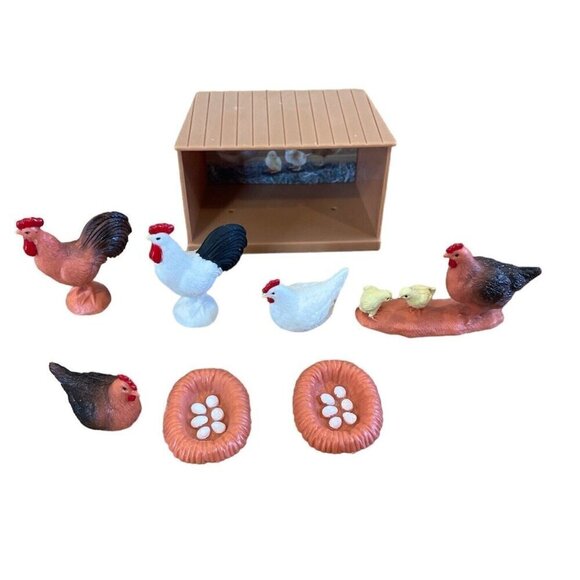 Popak New Ray Country Life Farm Playset Chicken Coop Eggs Chickens Rooster - Picture 1 of 7